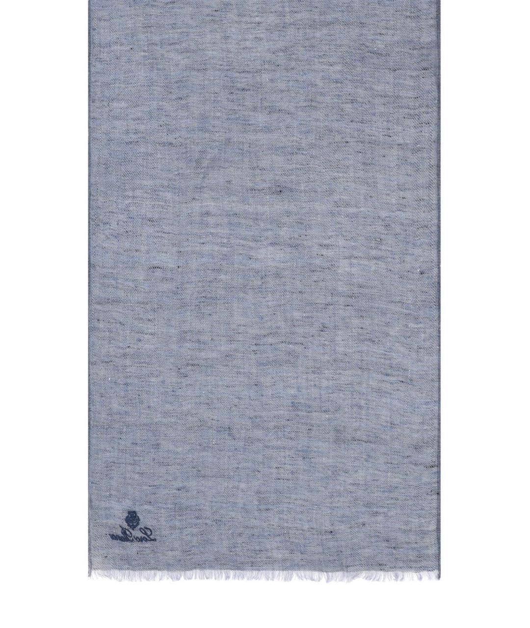 LORO PIANA Голубой льняной шарф, фото 2