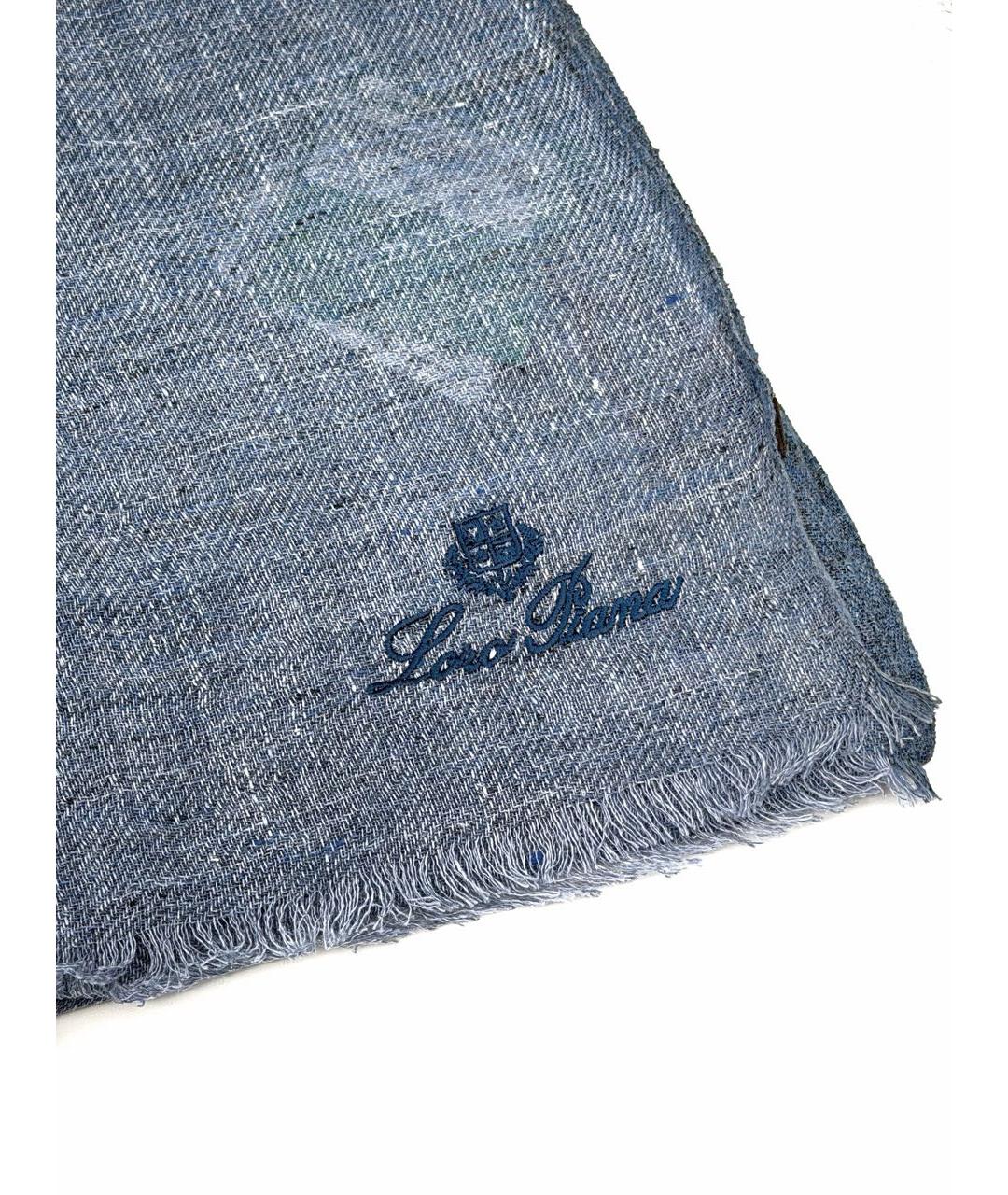 LORO PIANA Голубой льняной шарф, фото 5