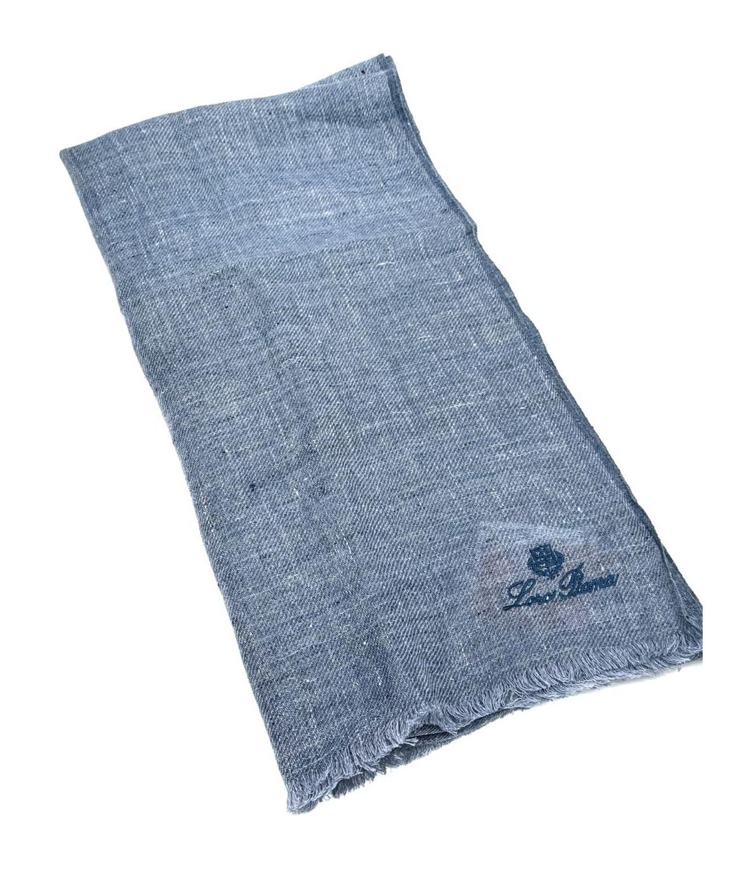LORO PIANA Голубой льняной шарф, фото 4