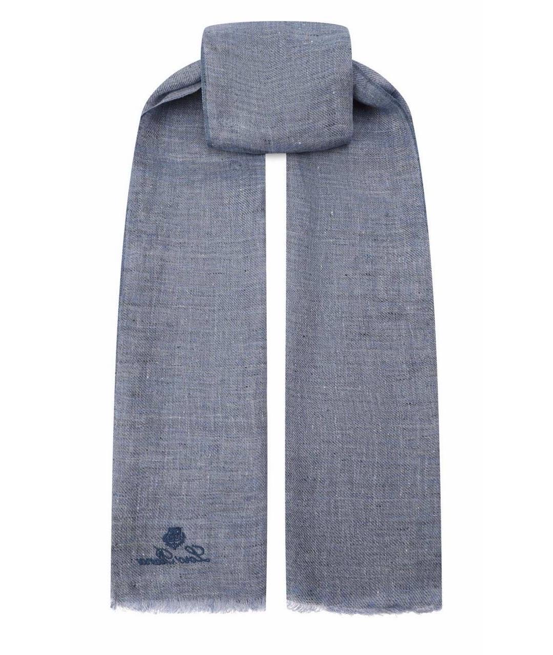 LORO PIANA Голубой льняной шарф, фото 1