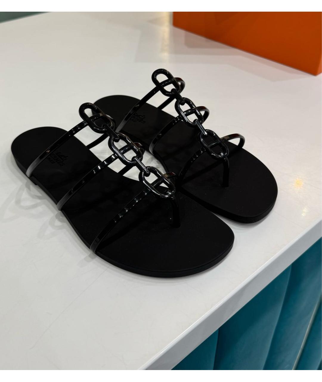 HERMES Черные шлепанцы, фото 2