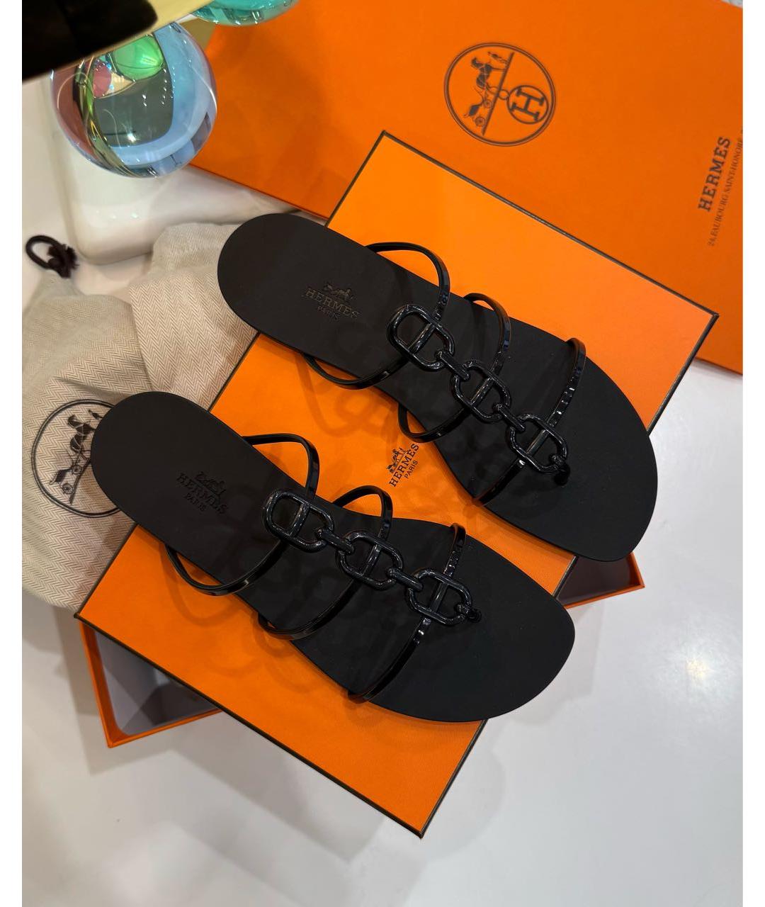 HERMES Черные шлепанцы, фото 4