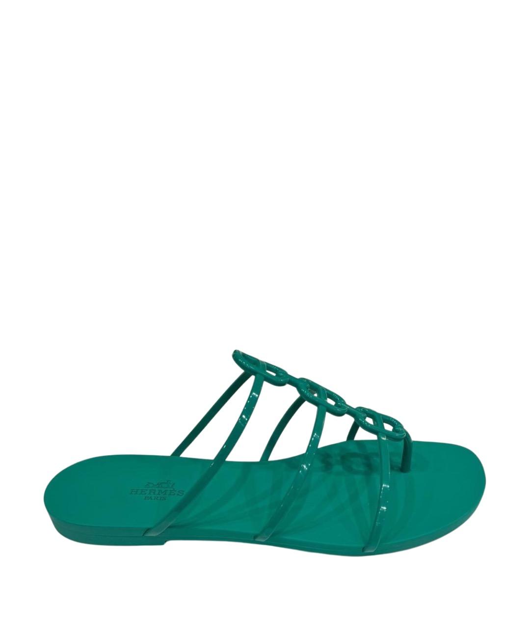 HERMES Зеленые шлепанцы, фото 1