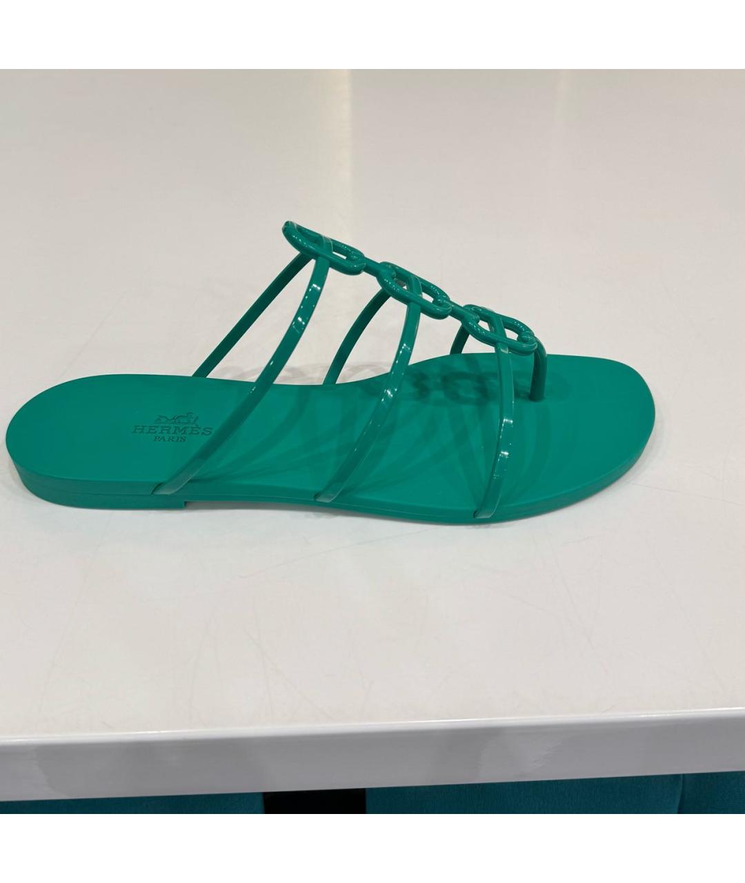 HERMES Зеленые шлепанцы, фото 6
