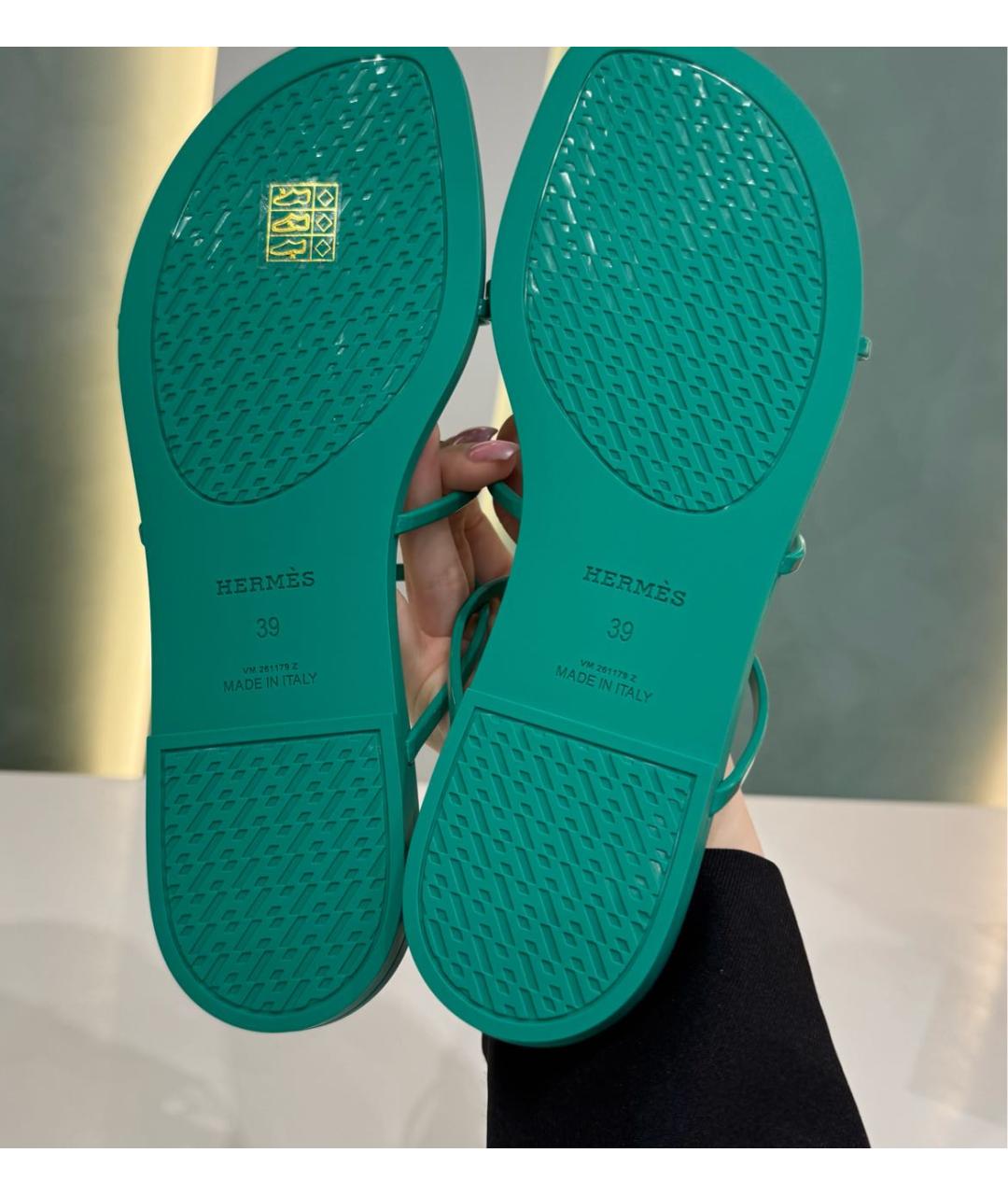 HERMES Зеленые шлепанцы, фото 3