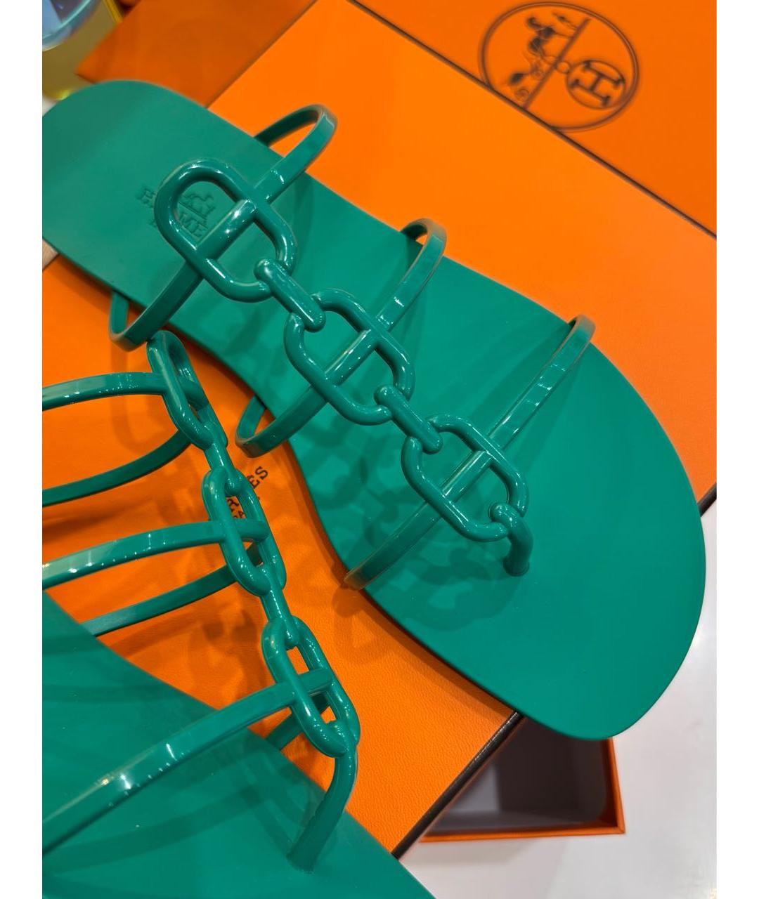 HERMES Зеленые шлепанцы, фото 4