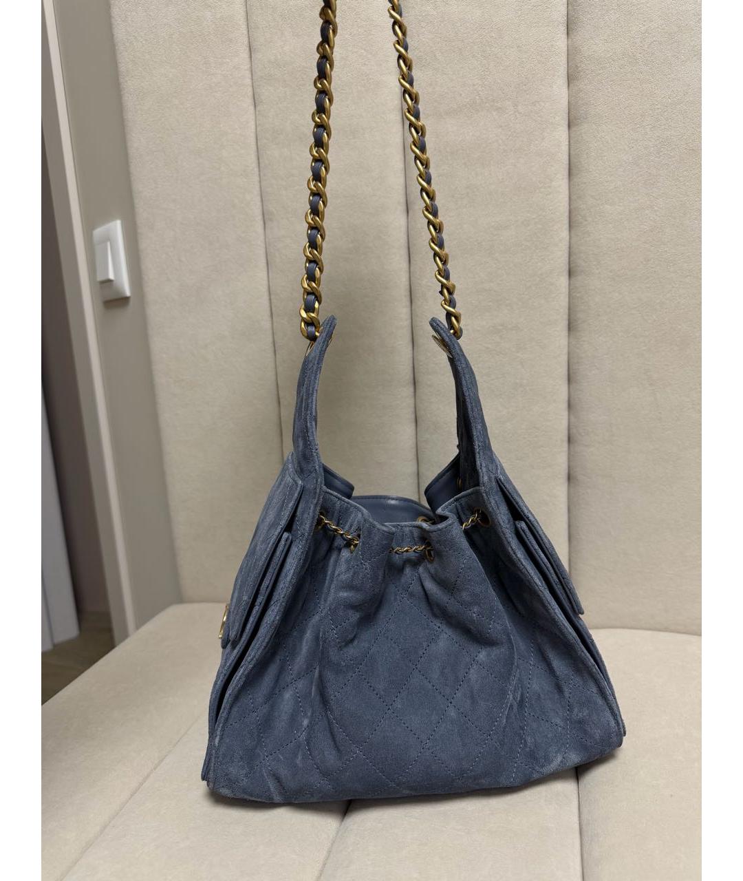 CHANEL Синяя замшевая сумка через плечо, фото 5