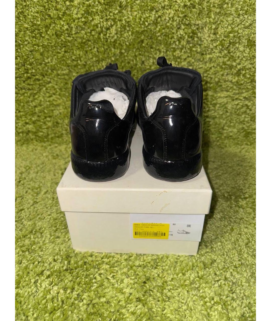 MAISON MARGIELA Черные низкие кроссовки / кеды из лакированной кожи, фото 3