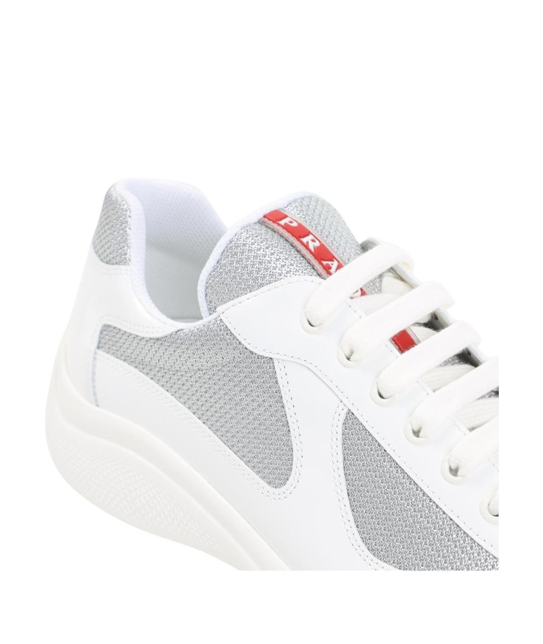 PRADA Белые кожаные низкие кроссовки / кеды, фото 4