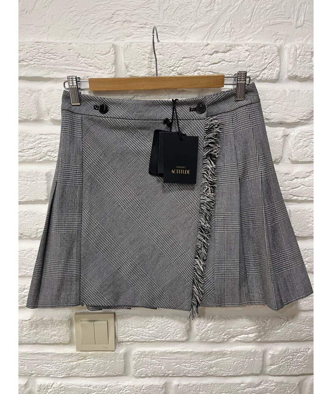 TWIN-SET Серая полиэстеровая юбка мини, фото 7