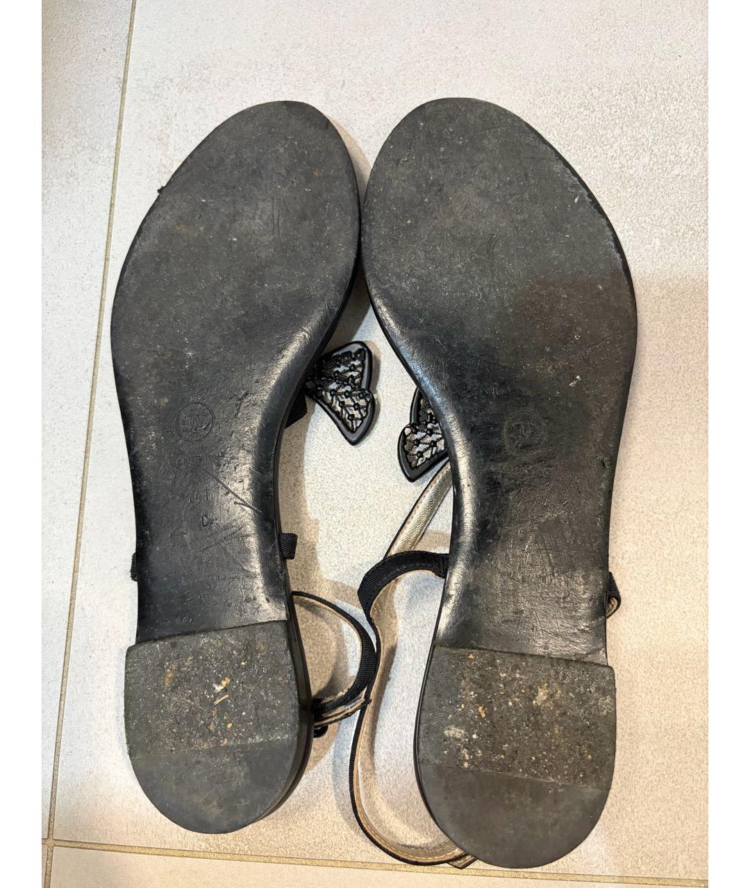 CHANEL Черные кожаные сандалии, фото 5