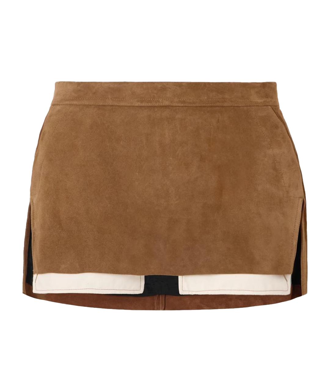 RICK OWENS Коричневая замшевая юбка мини, фото 1