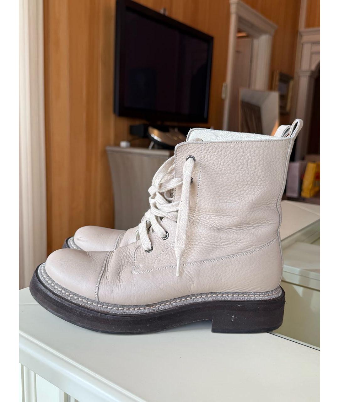 BRUNELLO CUCINELLI Бежевые кожаные ботинки, фото 3