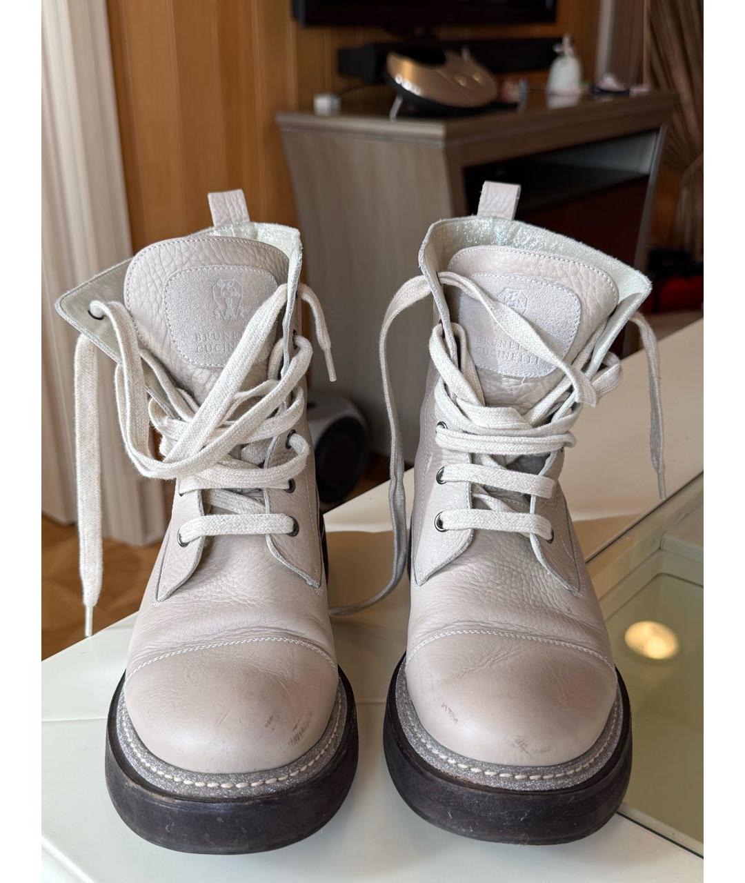 BRUNELLO CUCINELLI Бежевые кожаные ботинки, фото 2