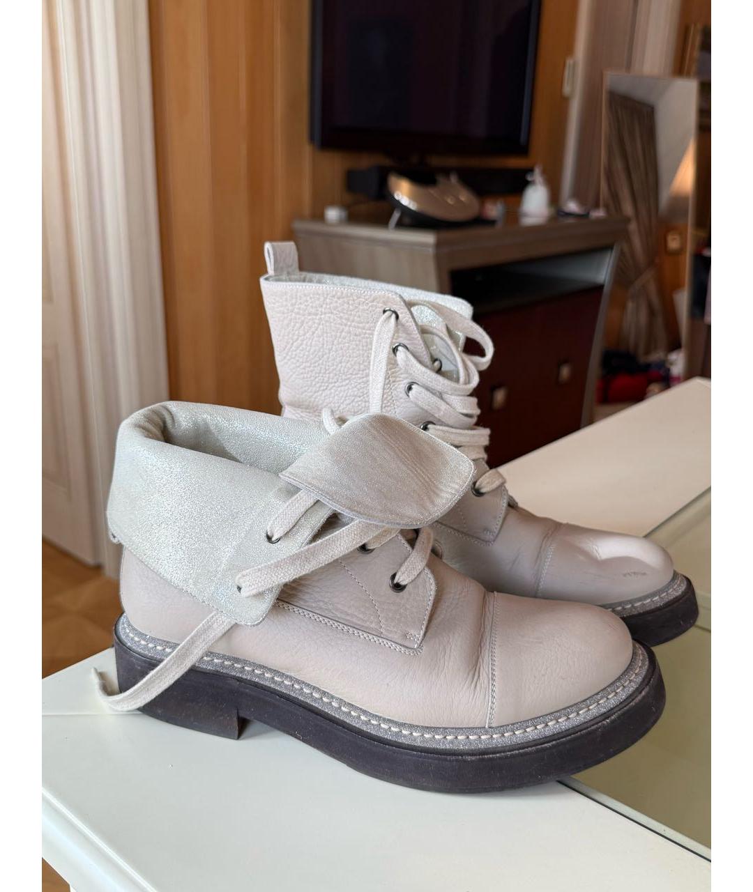 BRUNELLO CUCINELLI Бежевые кожаные ботинки, фото 8