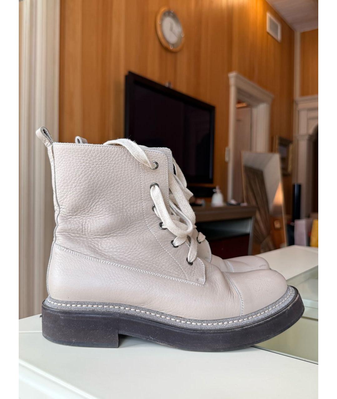 BRUNELLO CUCINELLI Бежевые кожаные ботинки, фото 9