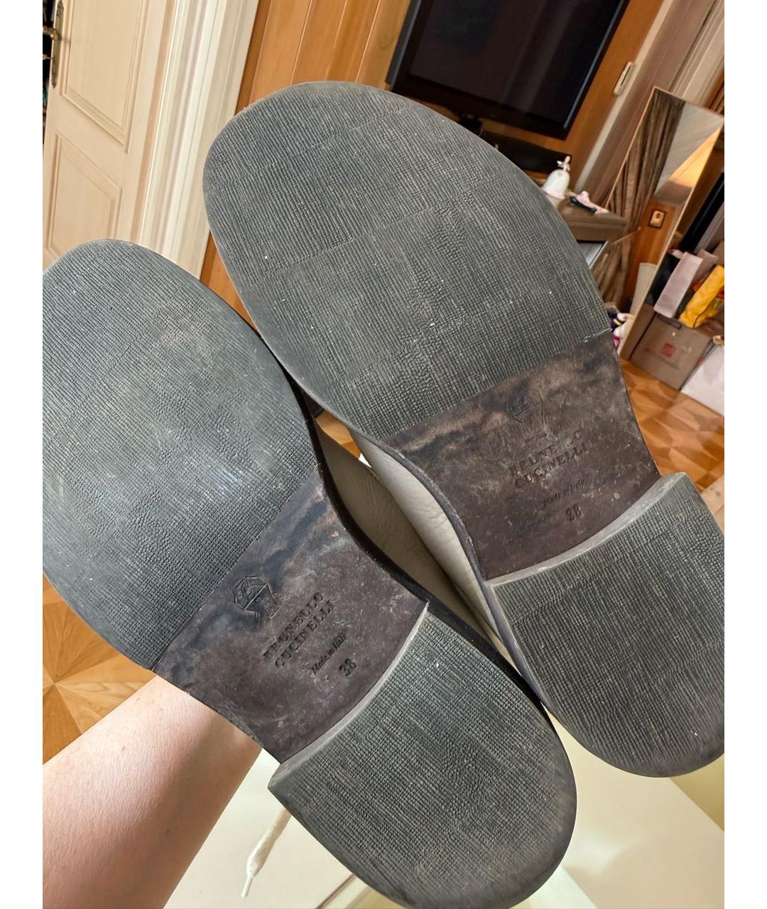 BRUNELLO CUCINELLI Бежевые кожаные ботинки, фото 5