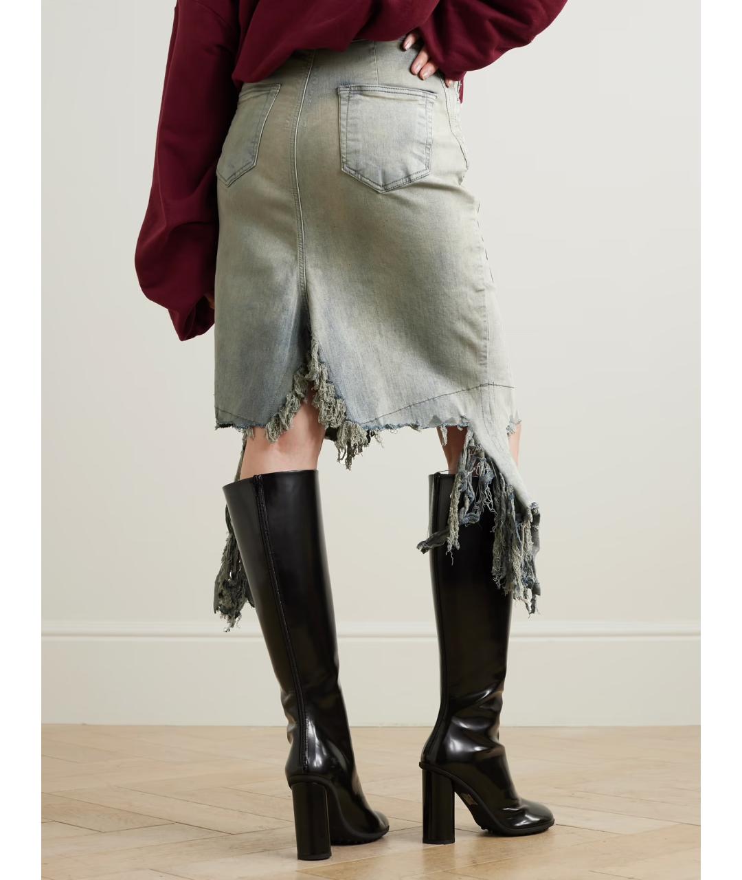 RICK OWENS Синяя хлопковая юбка миди, фото 3