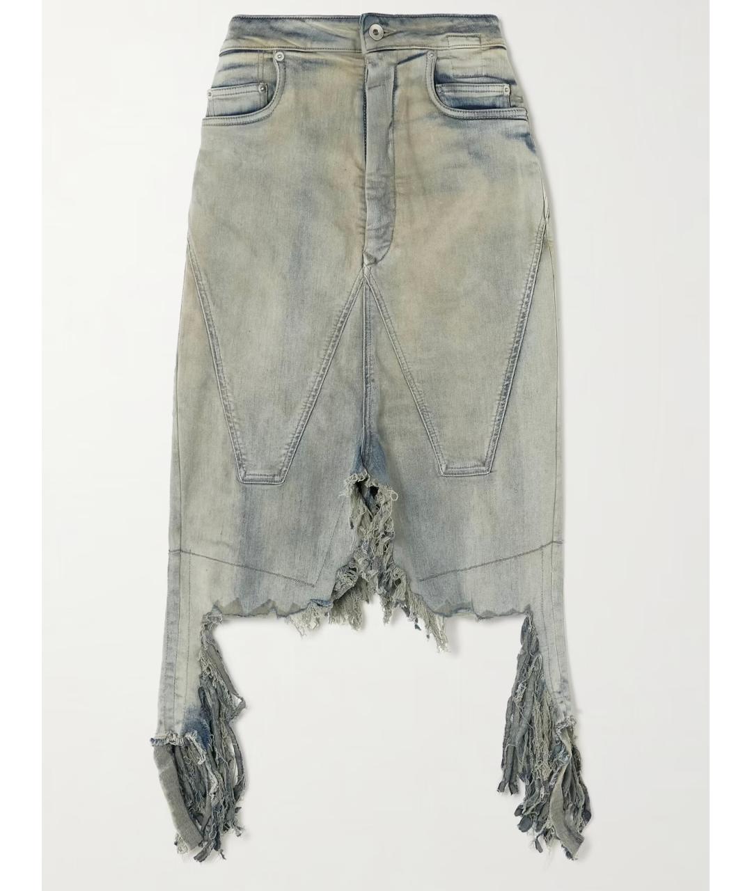 RICK OWENS Синяя хлопковая юбка миди, фото 4