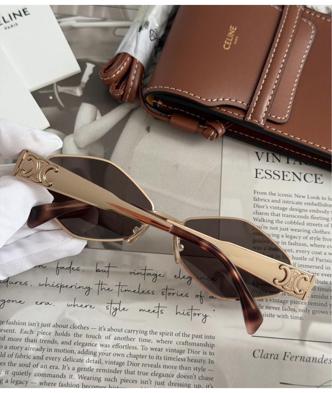 CELINE Золотые металлические солнцезащитные очки, фото 6