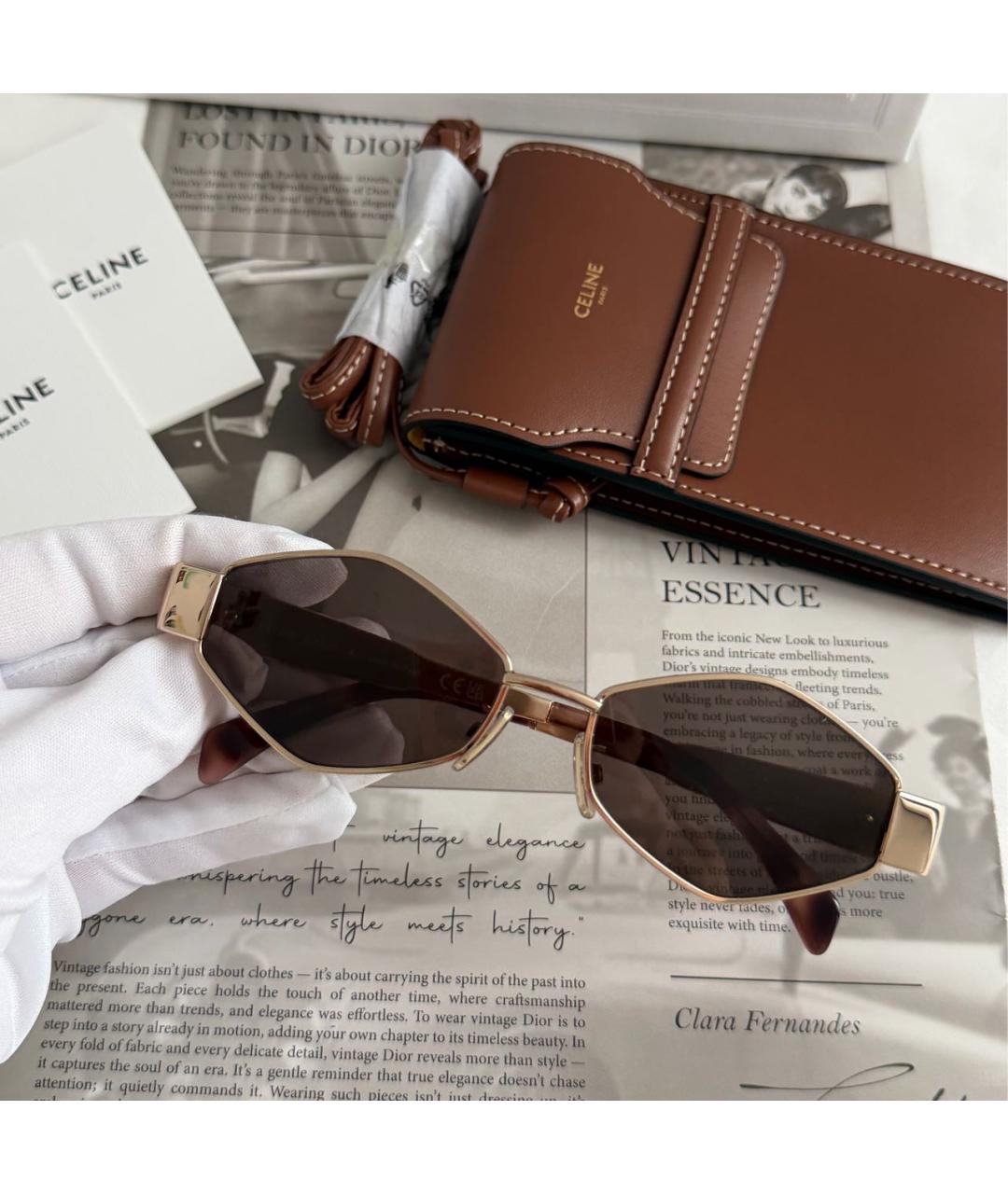 CELINE Золотые металлические солнцезащитные очки, фото 5