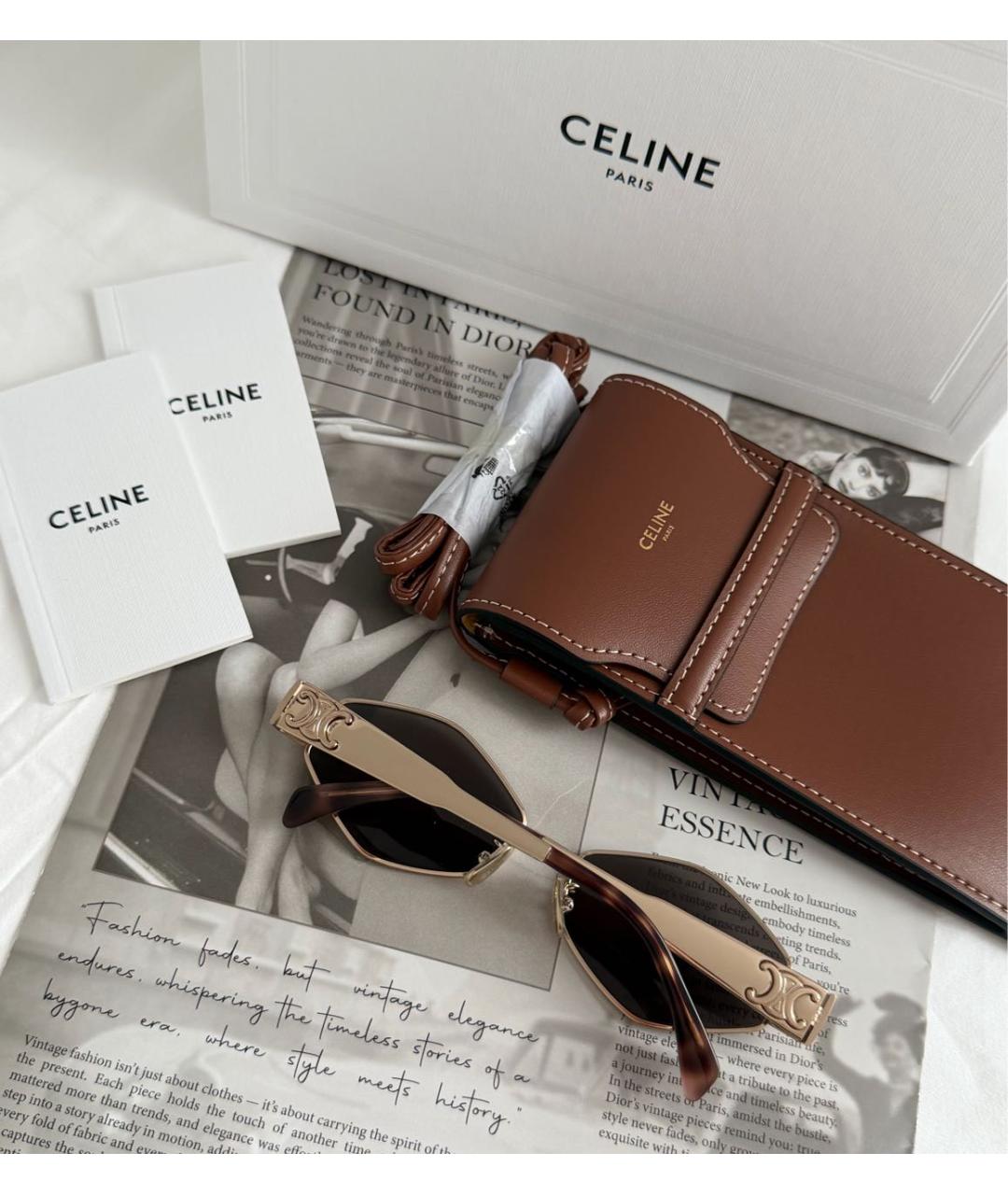 CELINE Золотые металлические солнцезащитные очки, фото 3