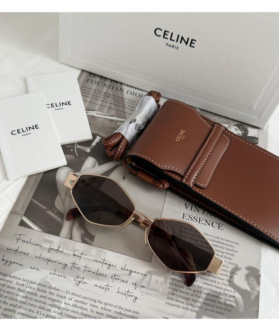 CELINE Золотые металлические солнцезащитные очки, фото 2