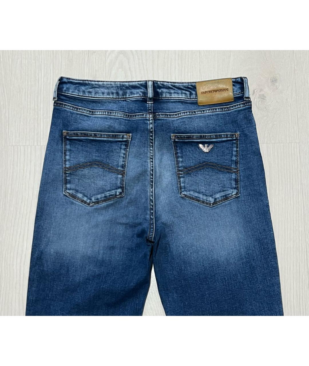 GIORGIO ARMANI Синие хлопко-эластановые джинсы слим, фото 4