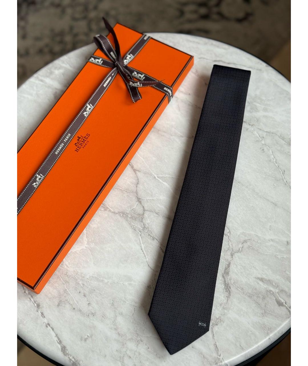 HERMES Антрацитовый шелковый галстук, фото 2