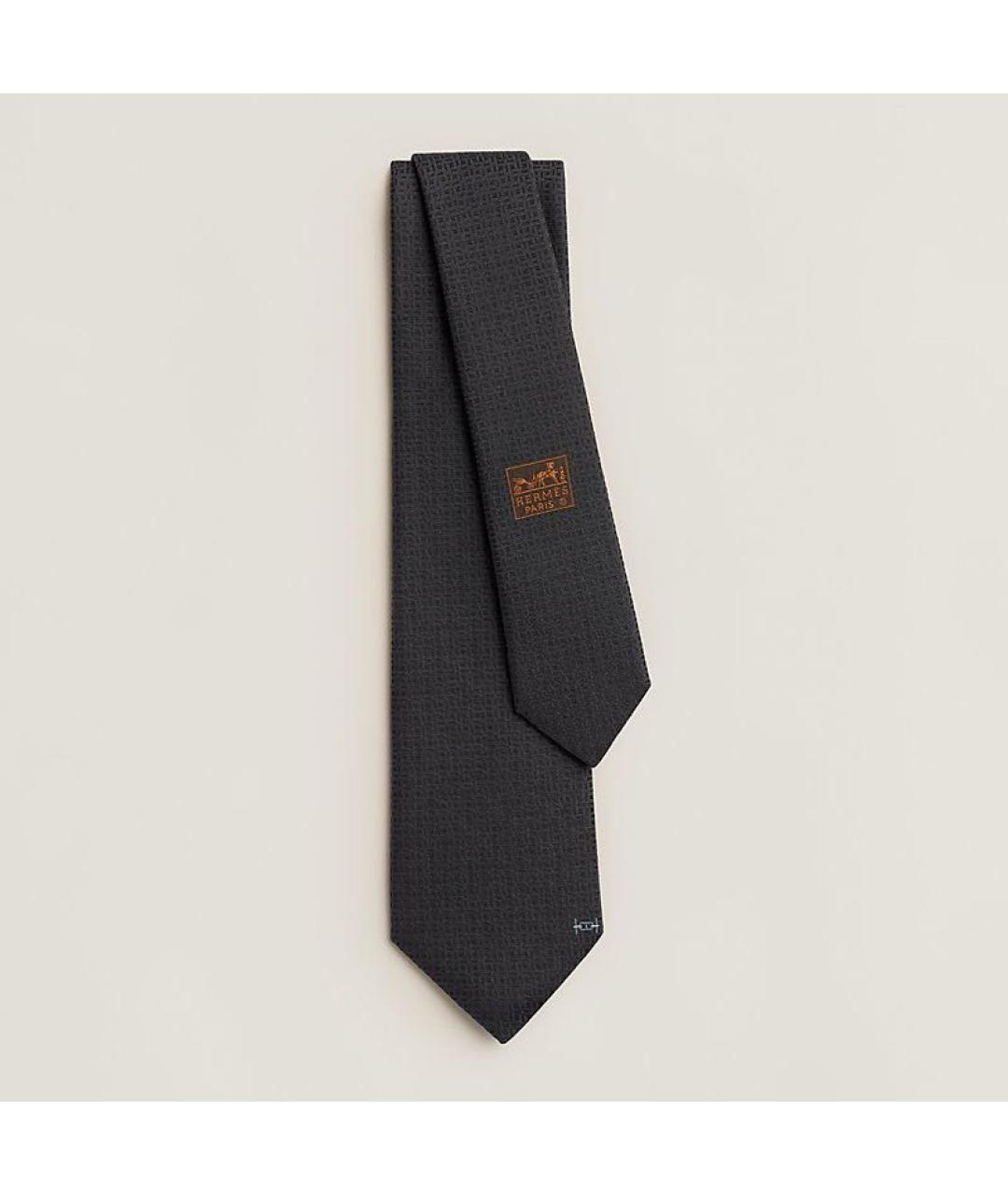 HERMES Антрацитовый шелковый галстук, фото 3