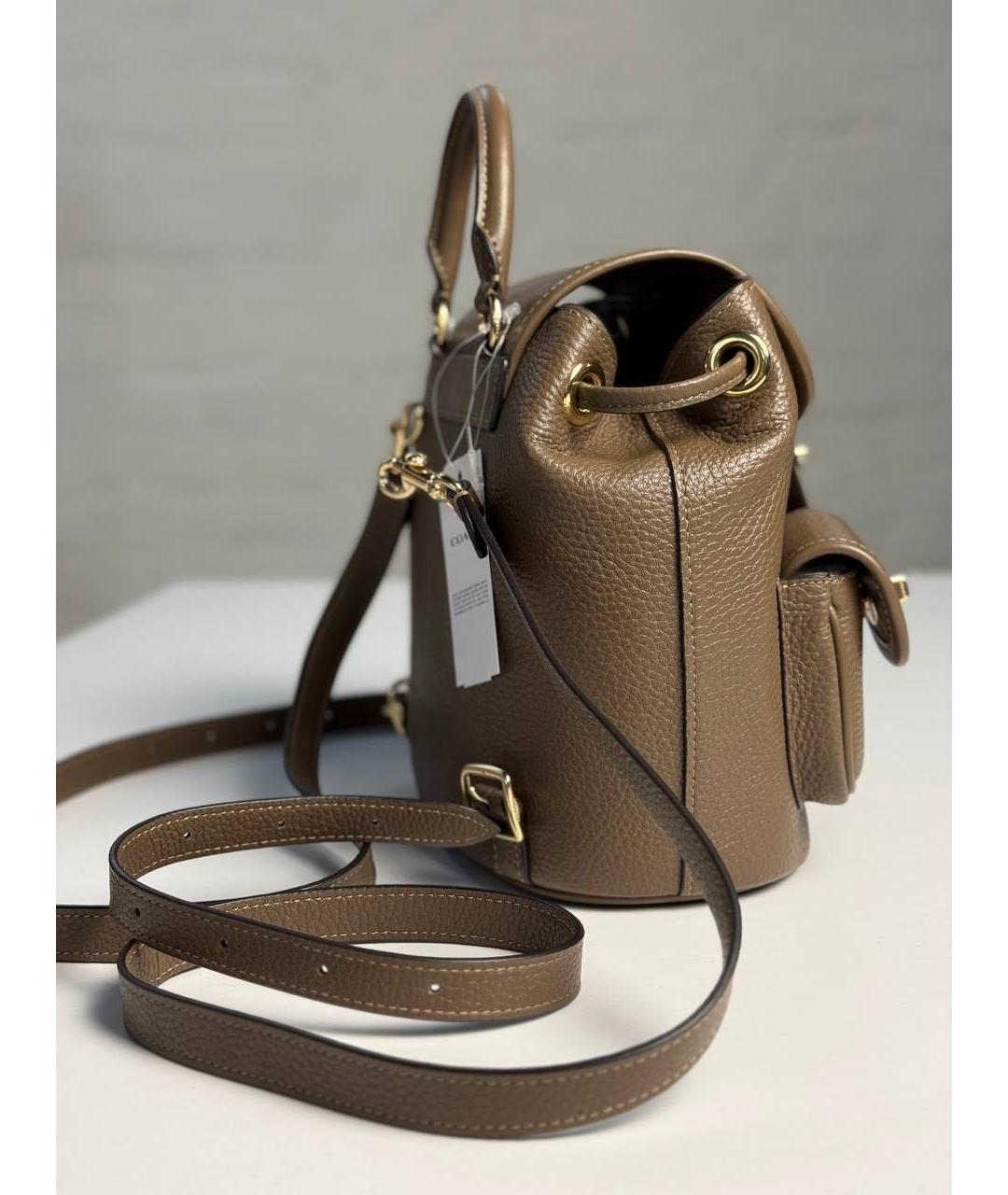 COACH Коричневый кожаный рюкзак, фото 5