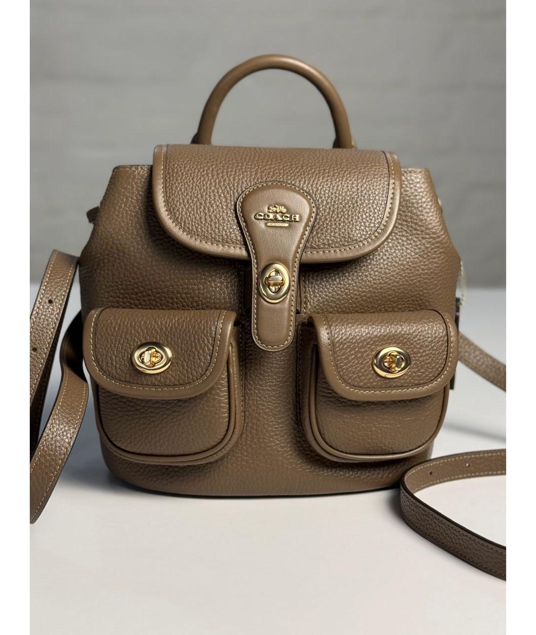 COACH Коричневый кожаный рюкзак, фото 9
