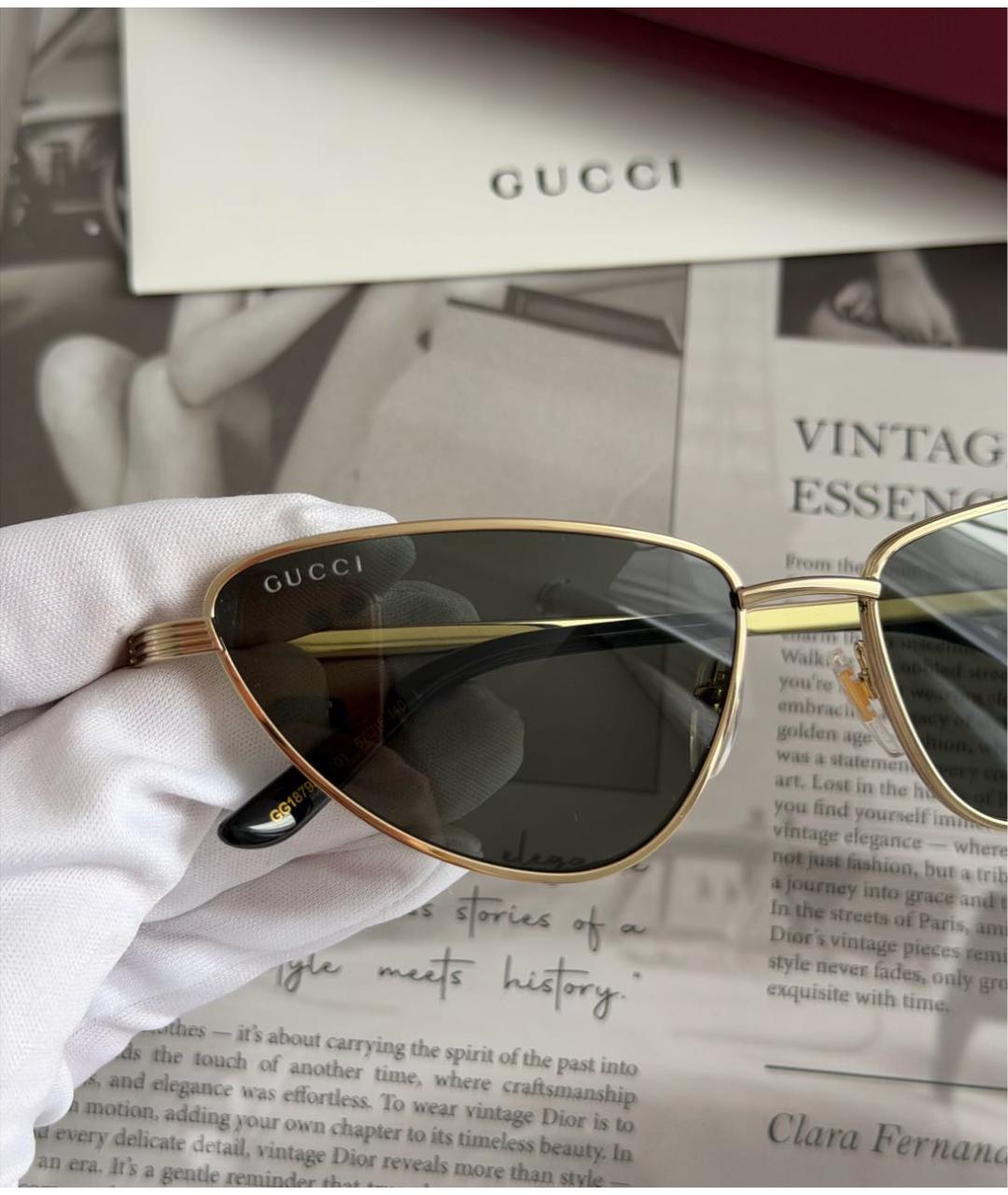 GUCCI Золотые металлические солнцезащитные очки, фото 5