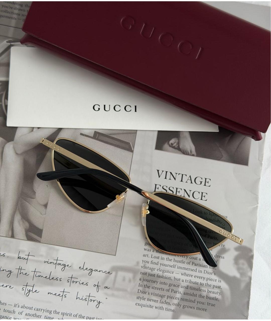 GUCCI Золотые металлические солнцезащитные очки, фото 3