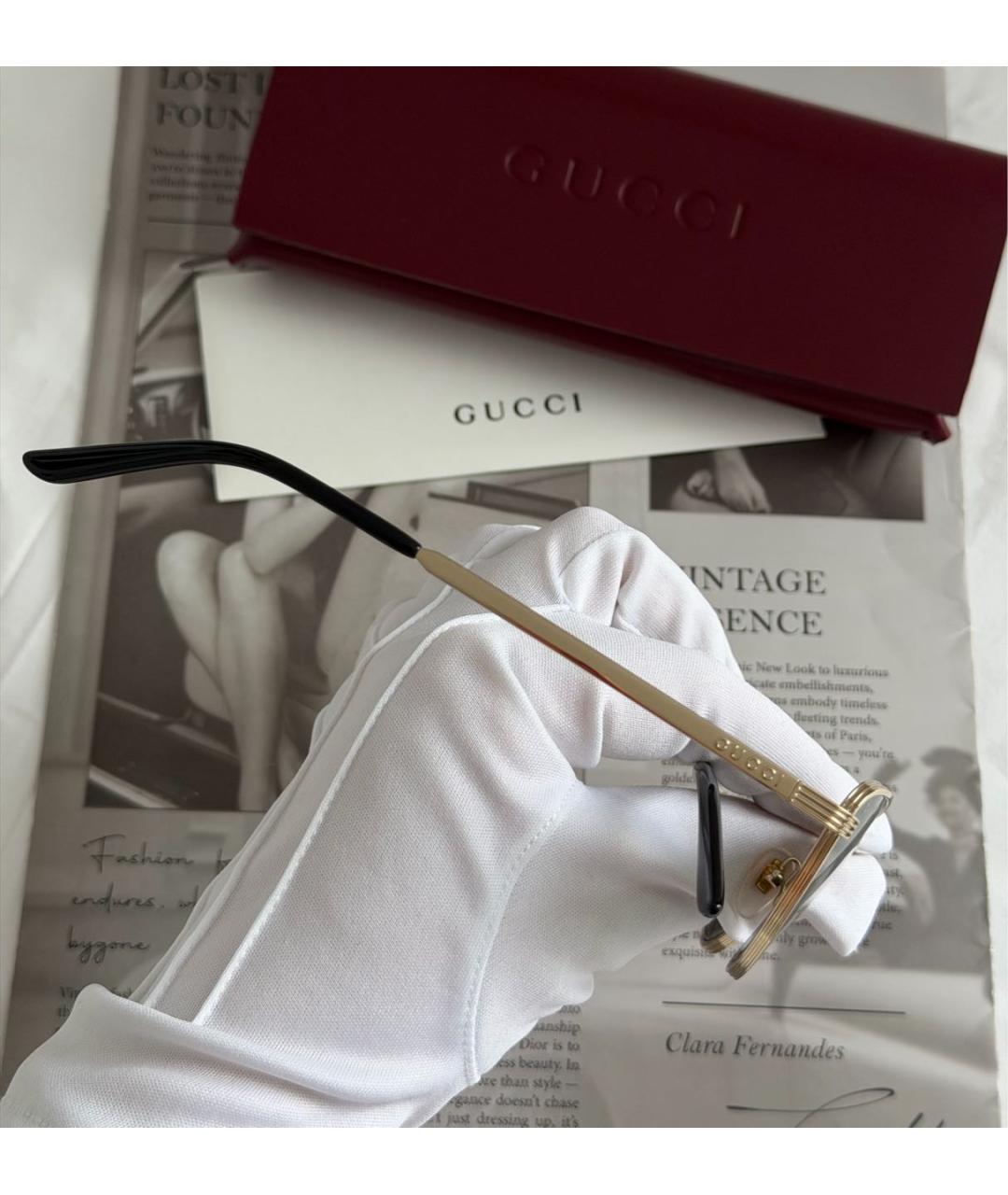 GUCCI Золотые металлические солнцезащитные очки, фото 6