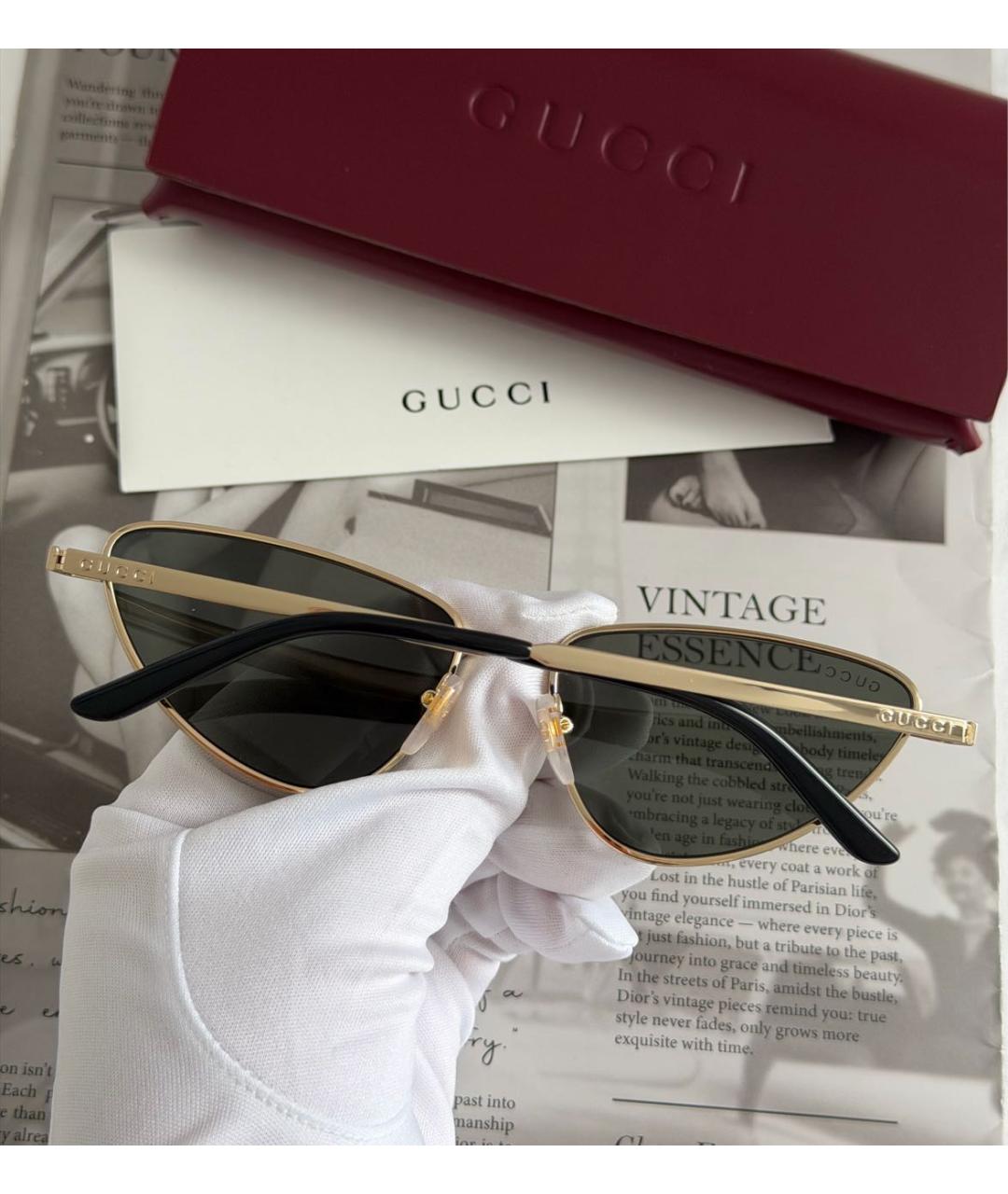 GUCCI Золотые металлические солнцезащитные очки, фото 7