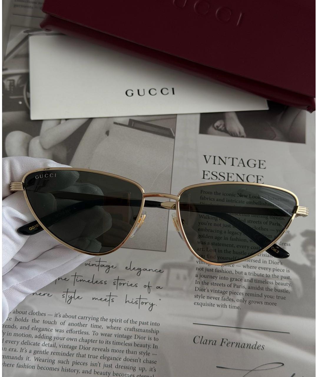 GUCCI Золотые металлические солнцезащитные очки, фото 4