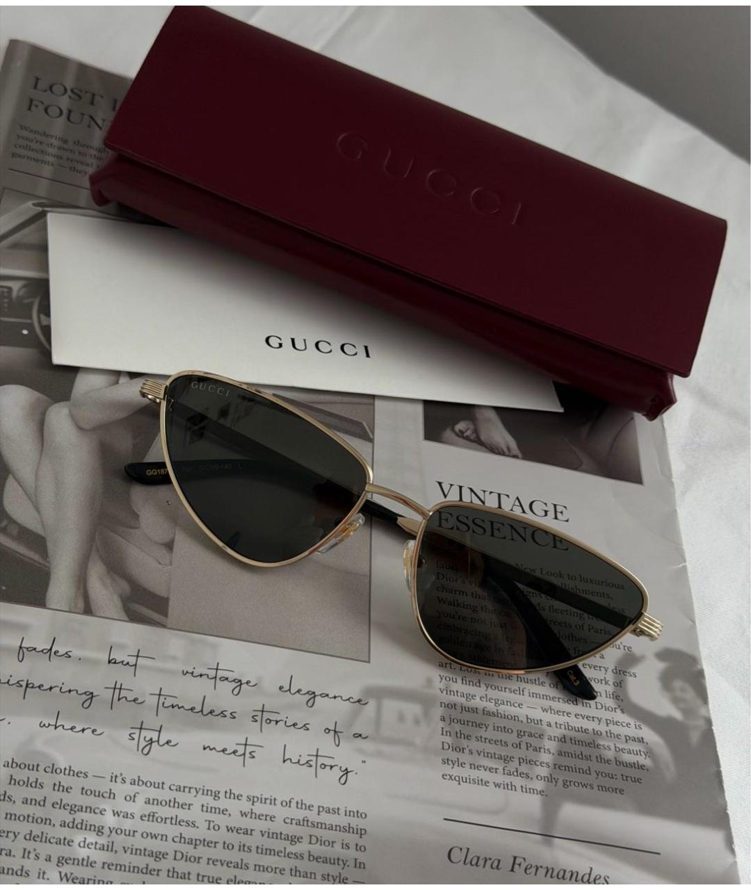 GUCCI Золотые металлические солнцезащитные очки, фото 2