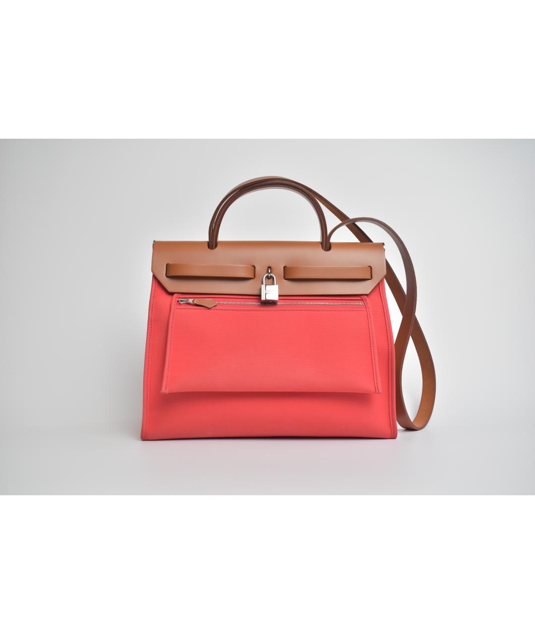 HERMES Коралловая тканевая сумка через плечо, фото 3