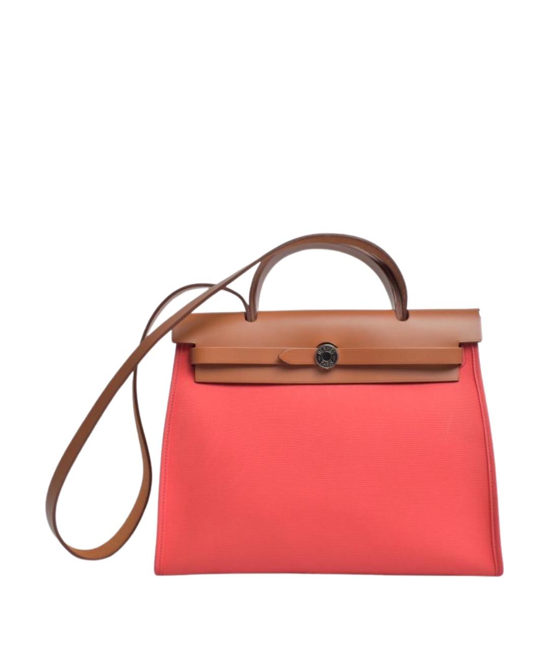 HERMES Коралловая тканевая сумка через плечо, фото 1