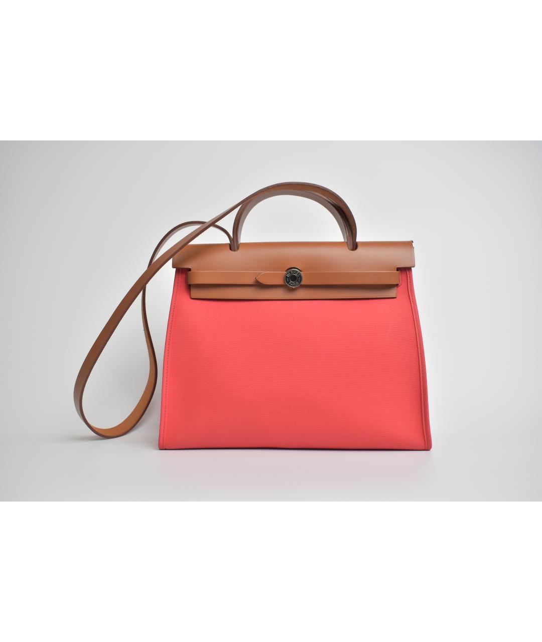 HERMES Коралловая тканевая сумка через плечо, фото 10