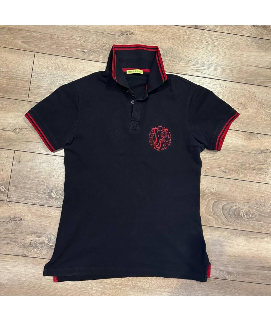 VERSACE JEANS COUTURE Черное хлопковое поло с коротким рукавом, фото 6