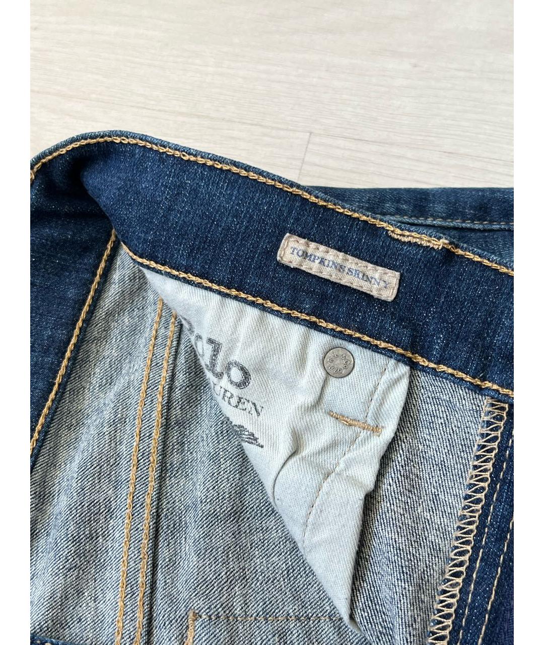 RALPH LAUREN Синие хлопко-эластановые джинсы слим, фото 6