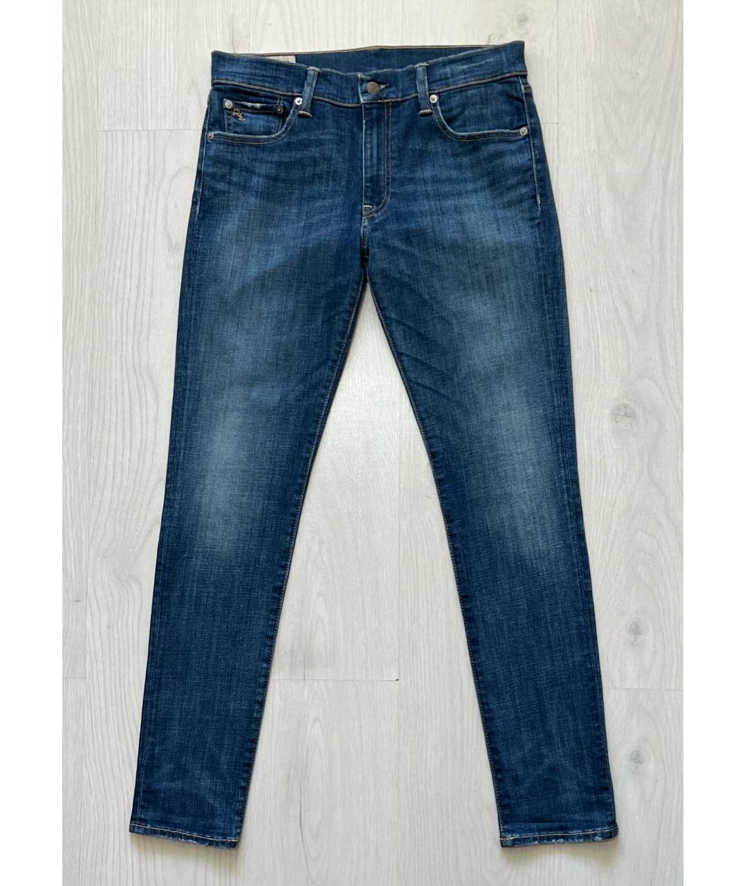 RALPH LAUREN Синие хлопко-эластановые джинсы слим, фото 8