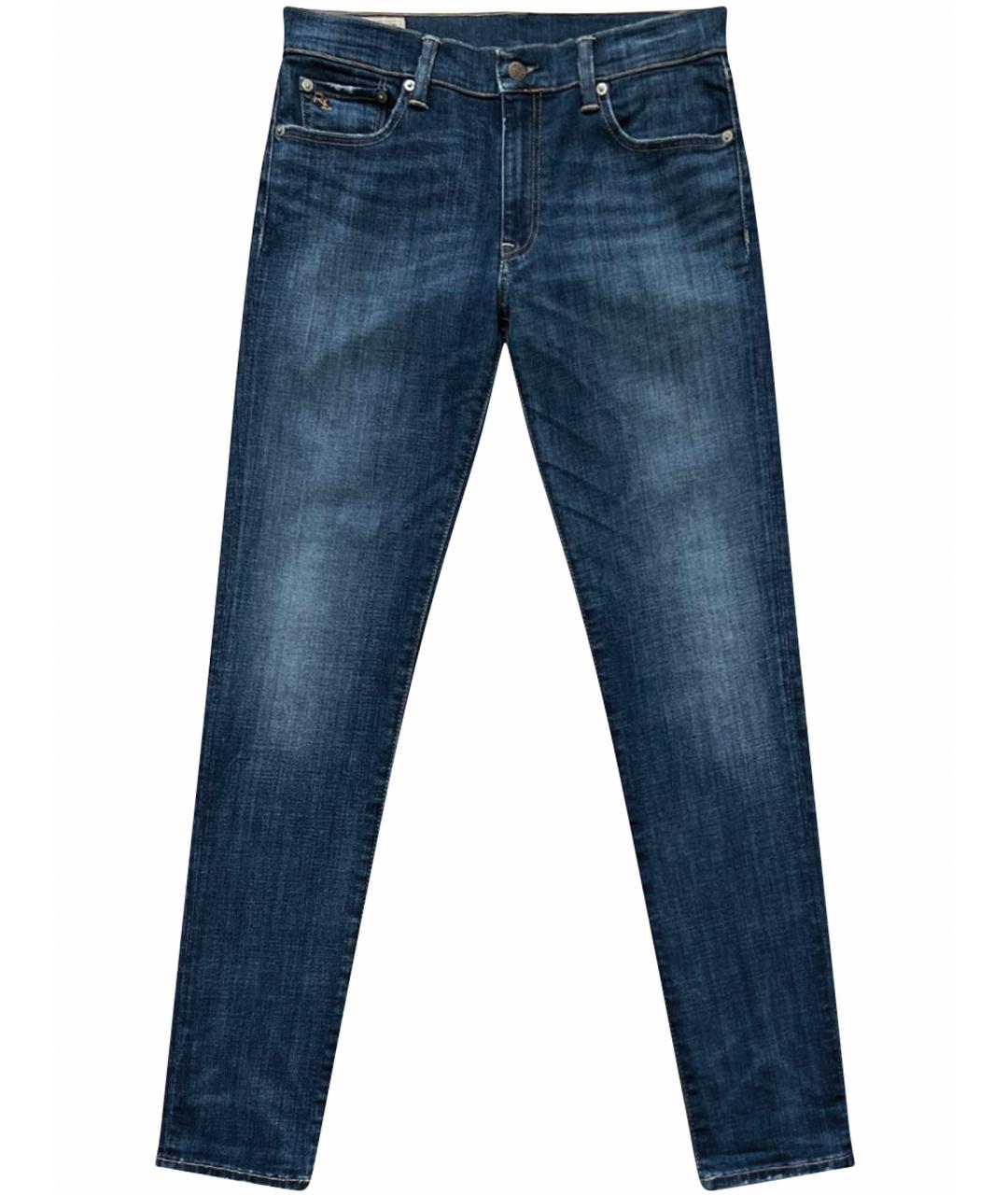 RALPH LAUREN Синие хлопко-эластановые джинсы слим, фото 1