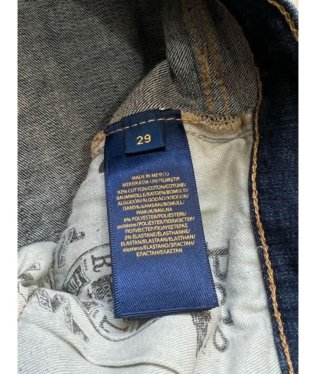 RALPH LAUREN Синие хлопко-эластановые джинсы слим, фото 7