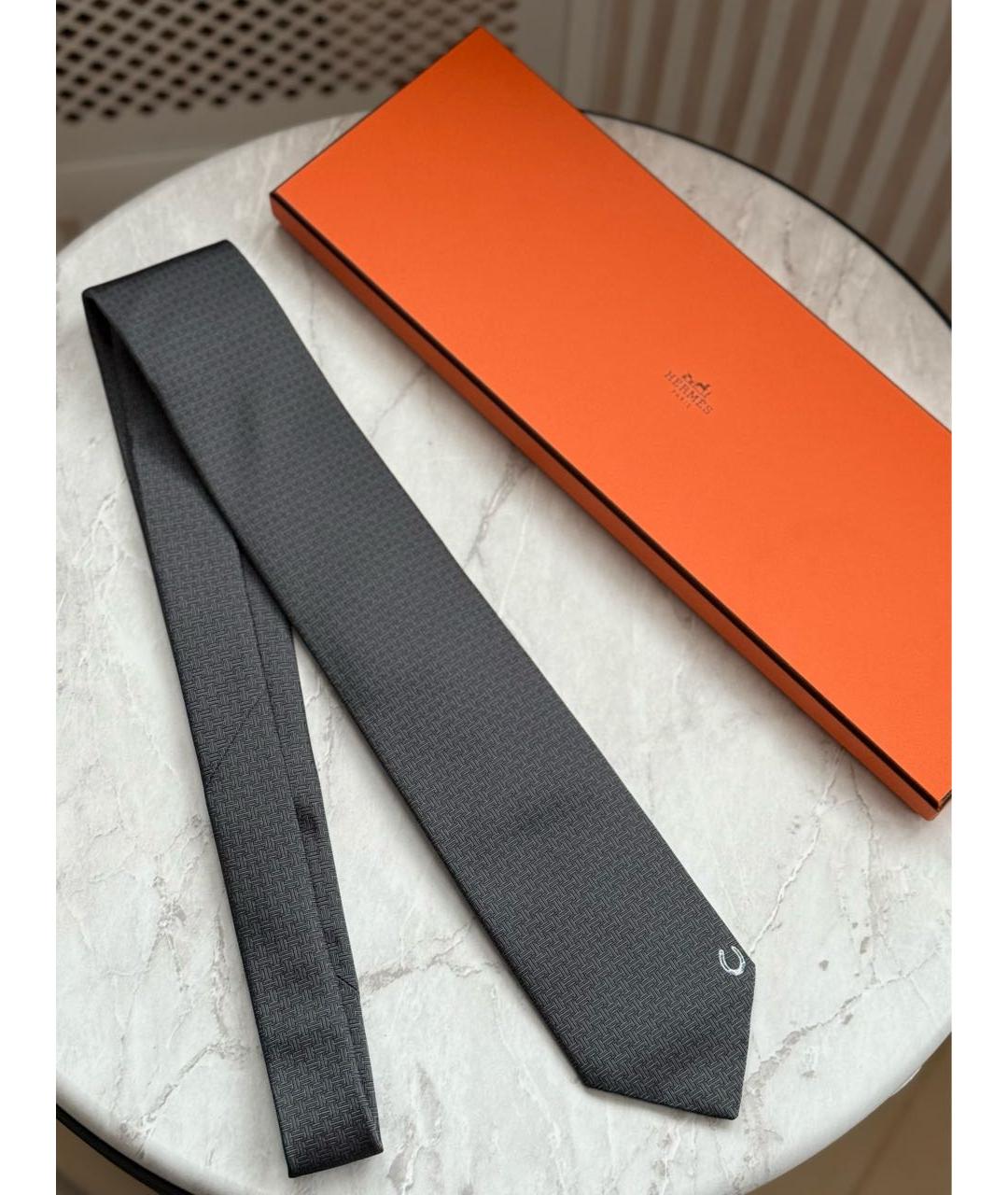 HERMES Серый шелковый галстук, фото 2