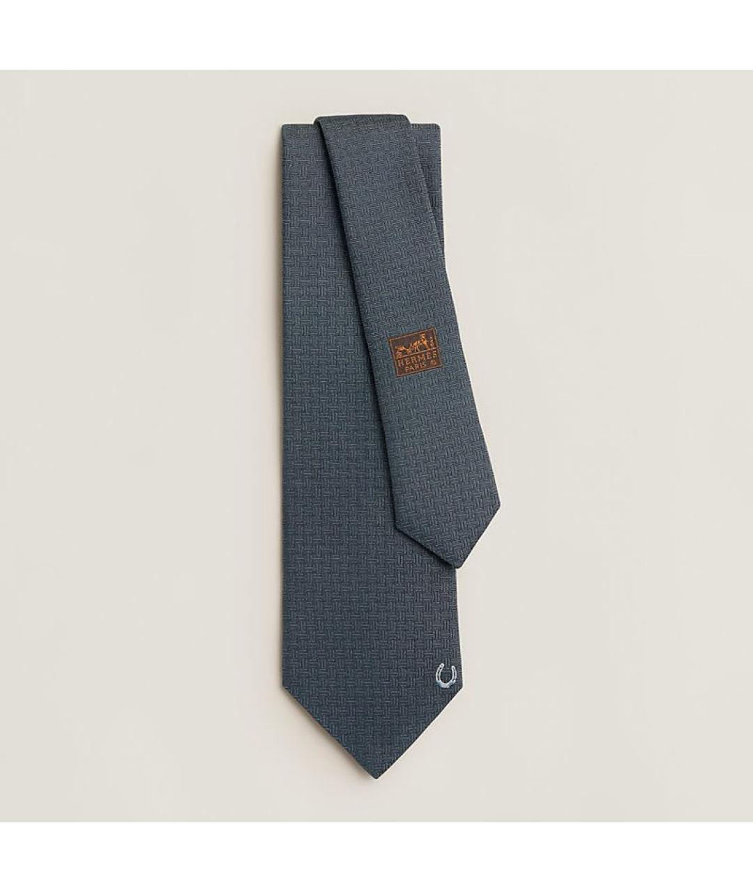 HERMES Серый шелковый галстук, фото 3