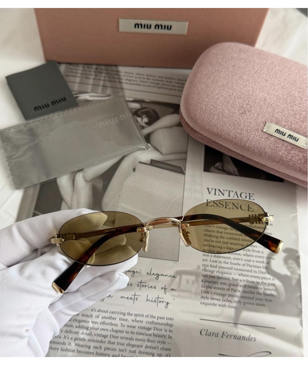 MIU MIU Коричневые металлические солнцезащитные очки, фото 3