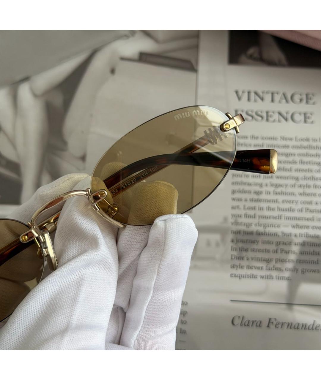 MIU MIU Коричневые металлические солнцезащитные очки, фото 6